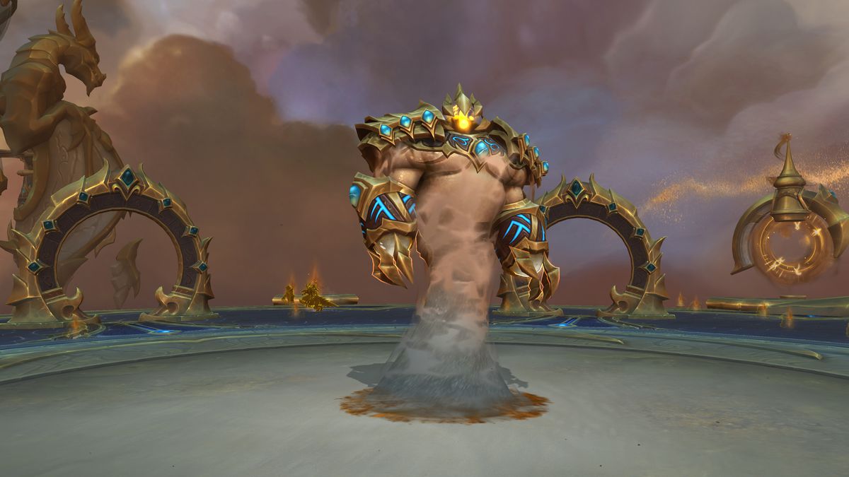 Un boss élémentaire composé de boîtiers de sable et de bronze dans le prochain méga-donjon Infinite Dragonflight dans World of Warcraft