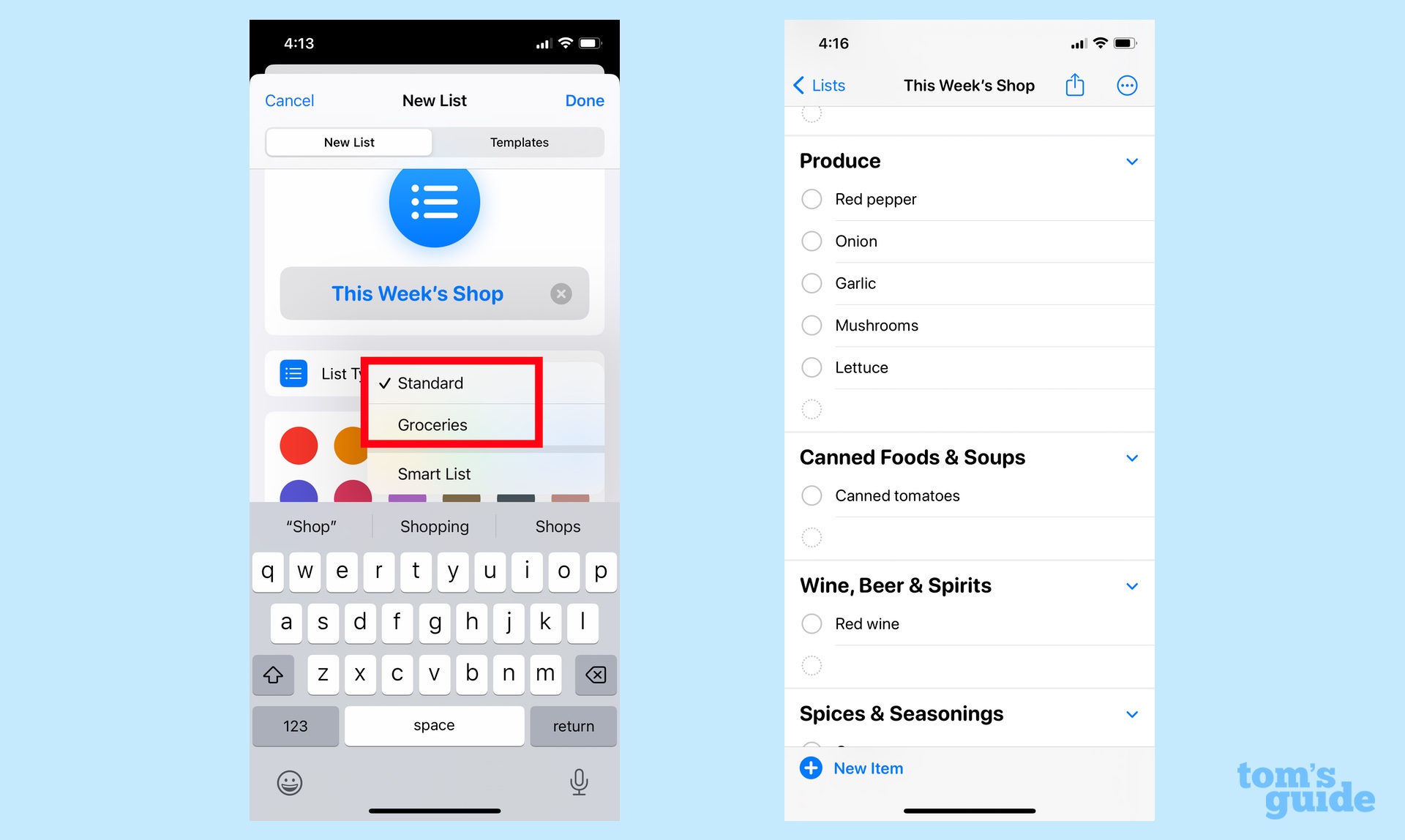 L'application iOS 17 Reminders crée une liste d'épicerie