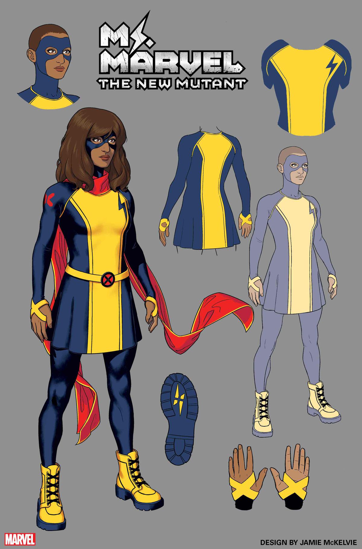 Conception du personnage du nouveau costume de style X-Men de Mme Marvel et de tous ses détails.
