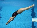 Pamela Ware, du Canada, participe à la finale féminine du tremplin de 1 m aux championnats du monde de natation à Fukuoka, au Japon, le samedi 15 juillet 2023.
