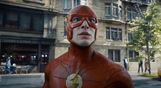 Ezra Miller suited up as The Flash