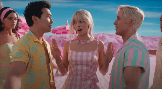 Simu Liu, Margot Robbie and Ryan Gosling in Barbie movie