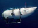 Un navire submersible nommé Titan utilisé pour visiter le site de l'épave du Titanic est vu sur une photo non datée.  Le submersible, qui était en voyage vers l'épave du Titanic, a été détruit dans une implosion il y a une semaine.