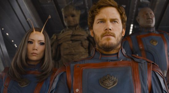 Mantis and Star-Lord stand front and center as they leave the Bowie, with Groot and Drax following behind in Guardians of the Galaxy Vol 3 .
