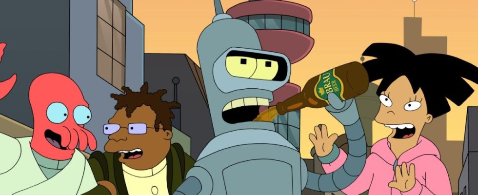 Bender drinking beer in Futurama