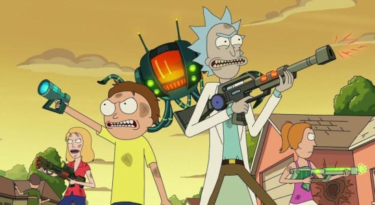 Rick and Morty and their family members battling aliens