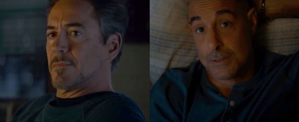 Robert Downey Jr. in Avengers: Endgame and Stanley Tucci in Supernova side by side