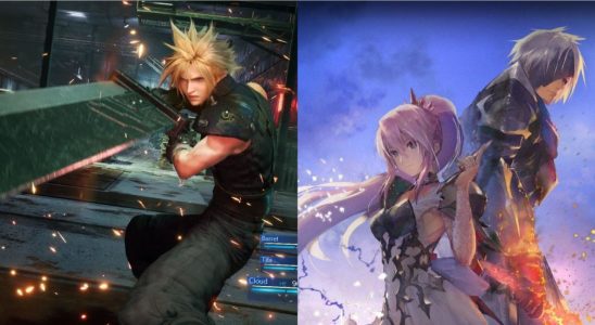 Split image of Cloud in Final Fantasy VII Remake and the co-leads of Tales of Arise.