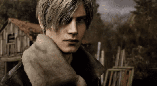 Leon from Resident Evil 4 doing the smoulder among a run-down village.