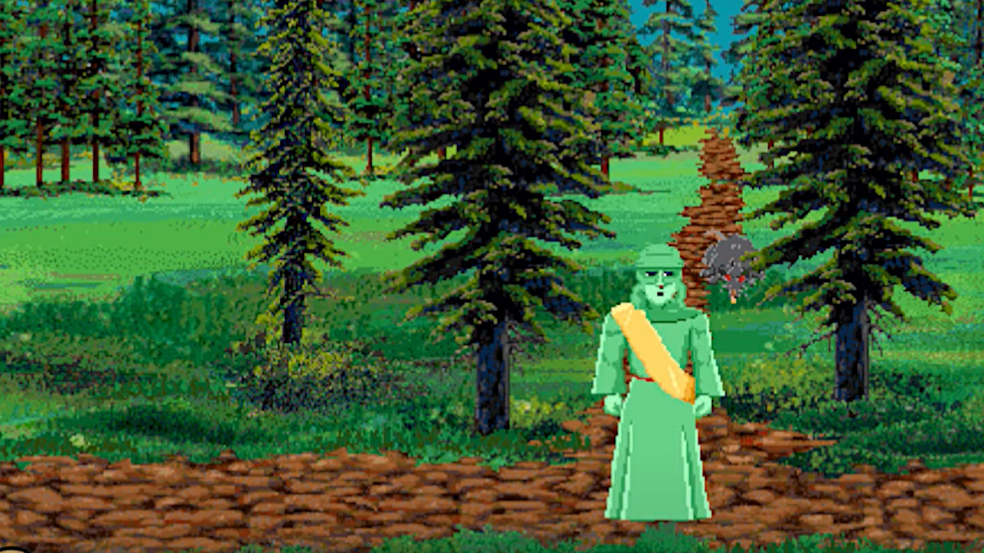 Un aventurier du MMORPG The Realm Online se tient à un carrefour au milieu des bois.