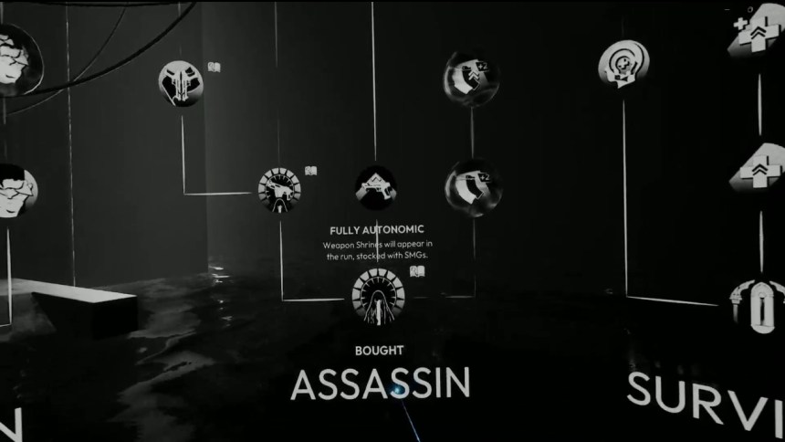 Capture d'écran de l'arbre de compétences avec trois arbres principaux : Assassin Survivor et Tactician