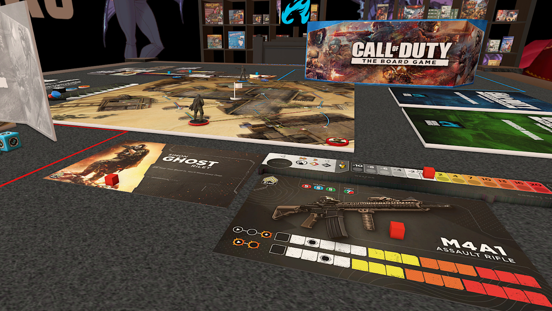 Le plateau, les cartes, les jetons et les écrans de Call of Duty: The Board Game sur Tabletop Simulator