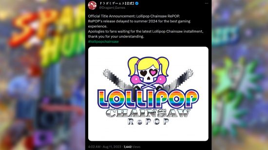 Délai RePOP de Lollipop Chainsaw - Tweets de Dragami Games : "Annonce officielle du titre : Lollipop Chainsaw RePOP.  La sortie de RePOP est reportée à l'été 2024 pour la meilleure expérience de jeu.  Toutes mes excuses aux fans qui attendent le dernier épisode de Lollipop Chainsaw, merci de votre compréhension."