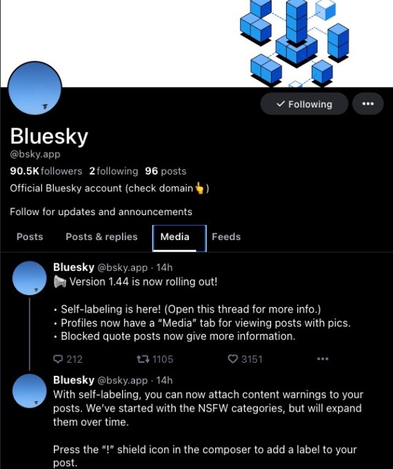 Bluesky ajoute enfin un onglet média sur la page des profils