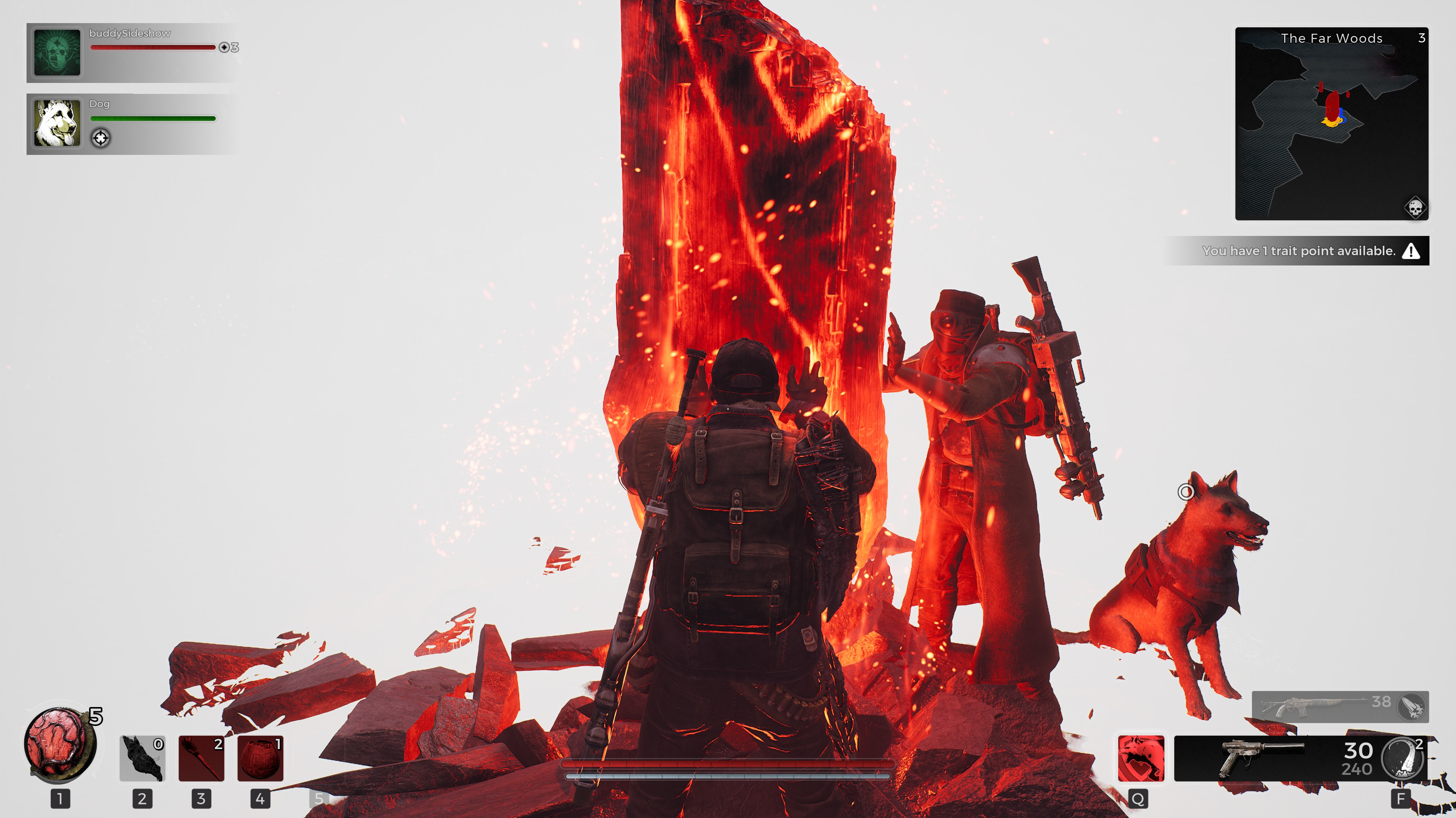Les joueurs touchent un énorme cristal rouge brillant dans Remnant 2.