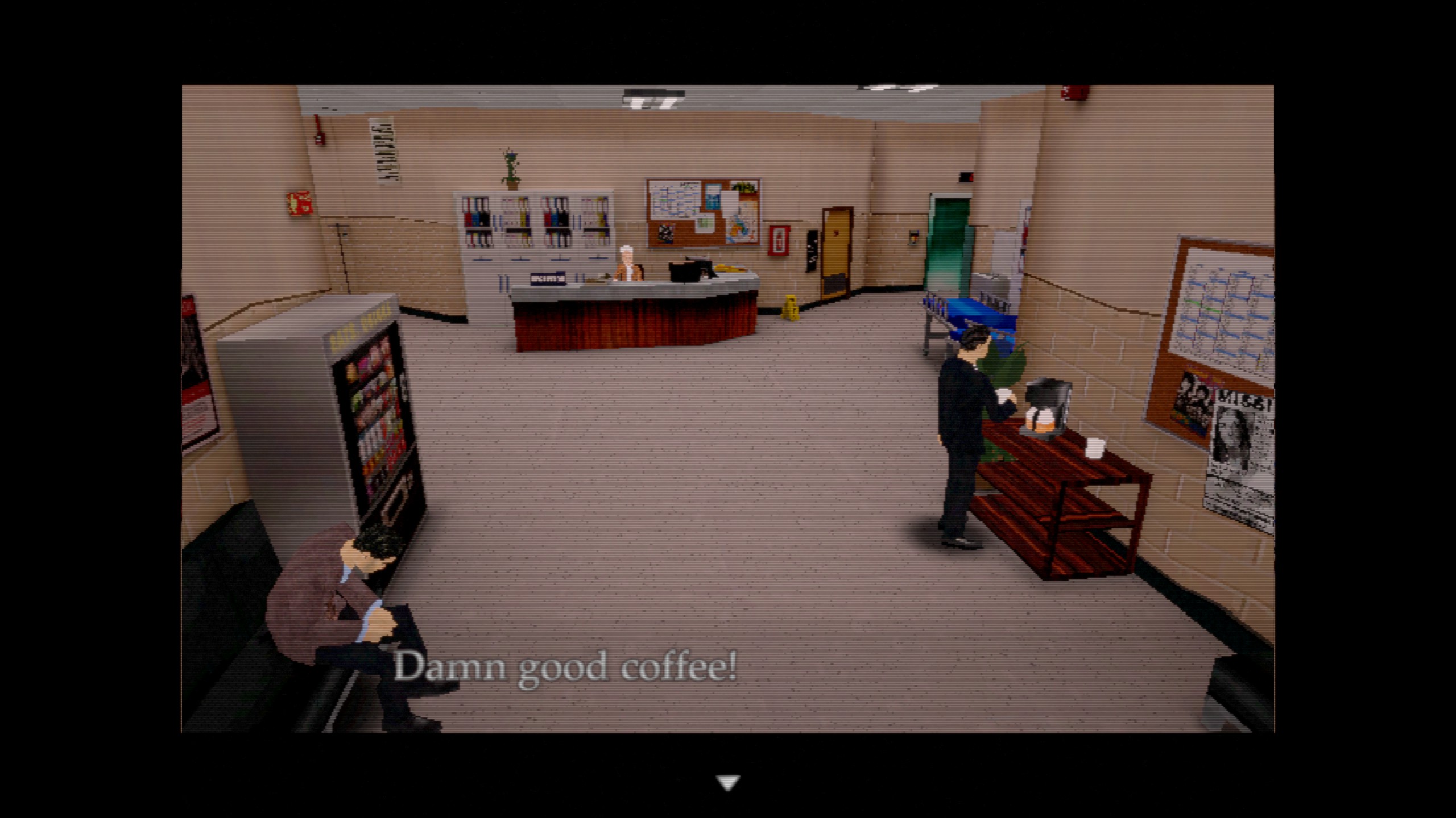 L'agent Cooper boit du café.