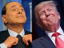 L'ancien Premier ministre italien Silvio Berlusconi, à gauche, décédé le 12 juin, a compris l'attrait de la politique comme un divertissement, tout comme l'ancien président américain Donald Trump, à droite, écrit Raymond J. de Souza.