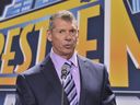 Vince McMahon assiste à une conférence de presse pour annoncer que WWE Wrestlemania 29 aura lieu au MetLife Stadium en 2013 au MetLife Stadium le 16 février 2012 à East Rutherford, New Jersey.