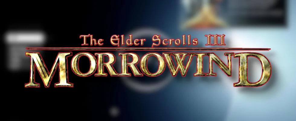 The Morrowind logo with a blurry Starfield main menu behind it.
