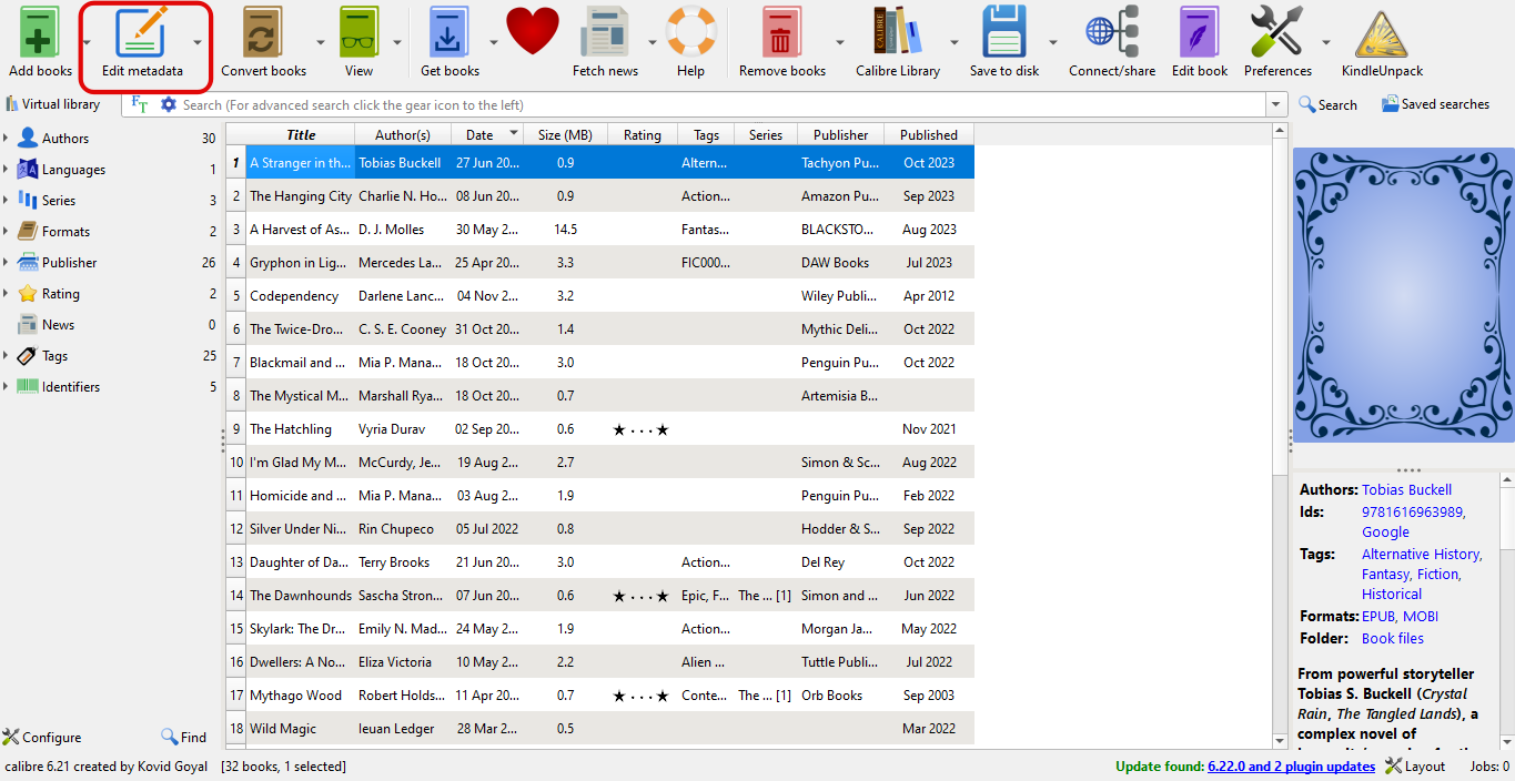 Capture d'écran de l'ajout d'un ebook sur Calibre