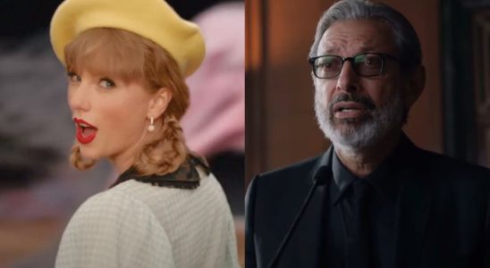 Taylor Swift in Karma Music Video and Jeff Goldblum in Jurassic World Fallen Kingdom (side by side)