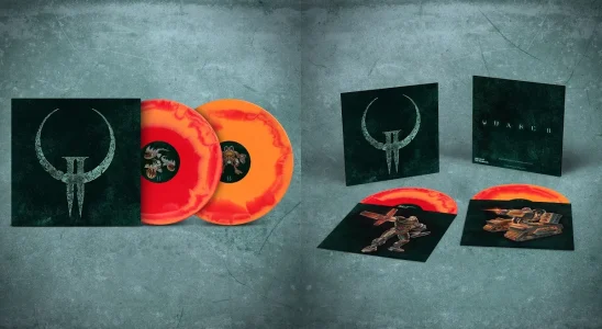 Quake 2 vinyls on a gray background.