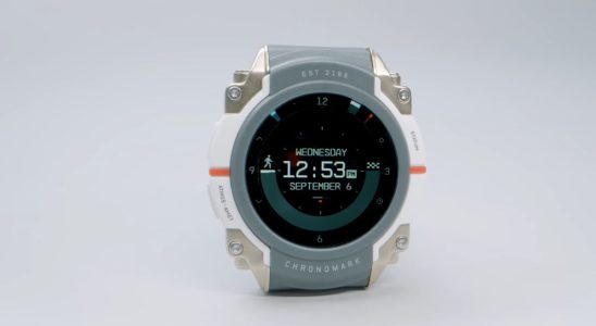 Replica Chronomark watch on stark white background