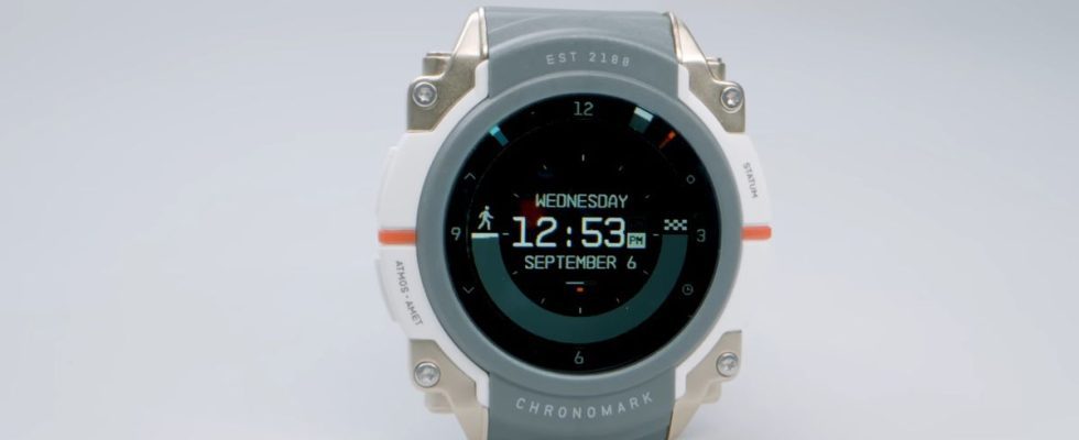 Replica Chronomark watch on stark white background
