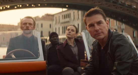 Tom Cruise, Simon Pegg, Rebecca Ferguson and Ving Rhames in Dead Reckoning scene.