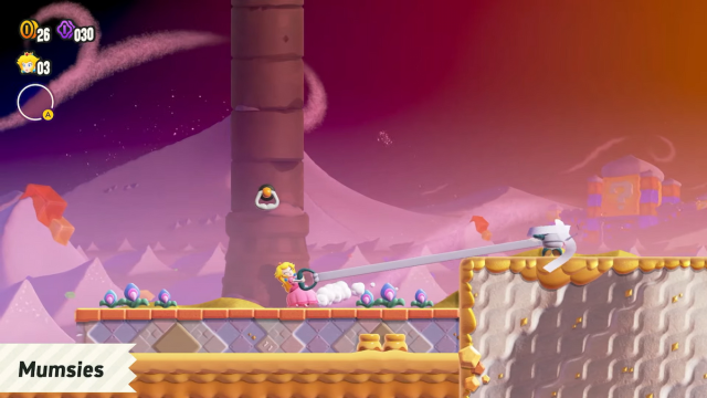 Peach tirant les mamans dans Super Mario Wonder