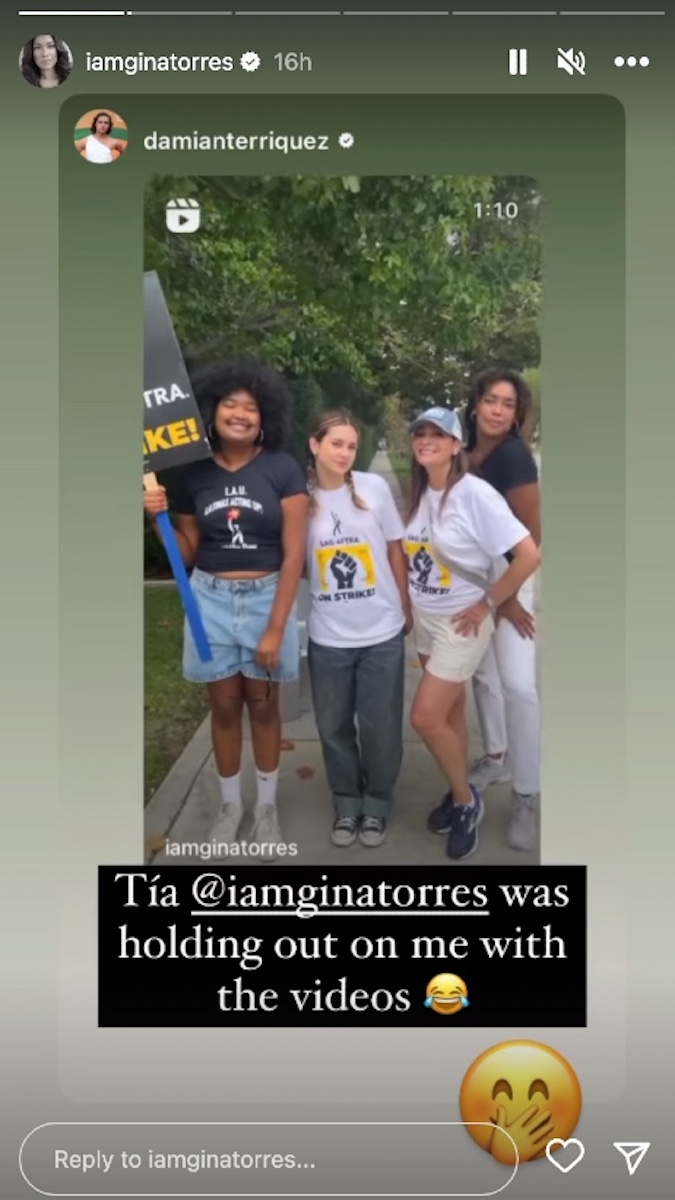 Gina Torres sur les lignes de piquetage dans une vidéo sur sa story Instagram.