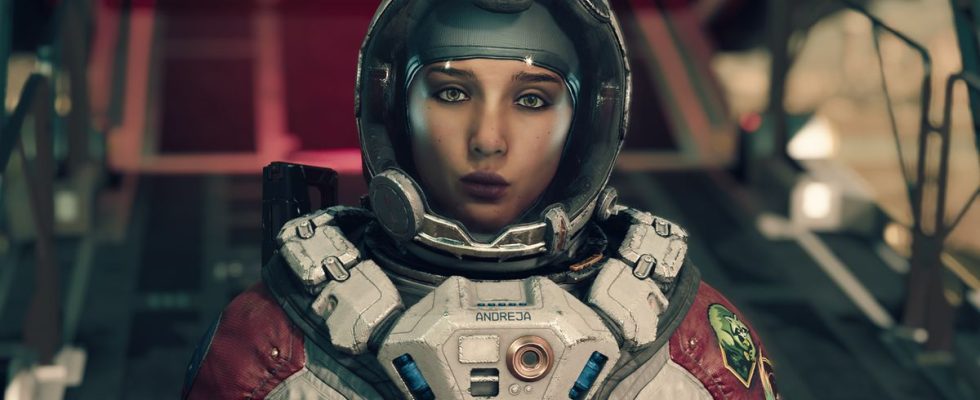 A Starfield screenshot featuring Andreja in a space suit.
