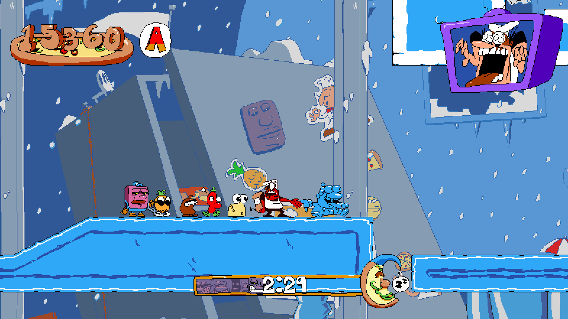 Une capture d'écran du jeu vidéo Pizza Tower pour PC.
