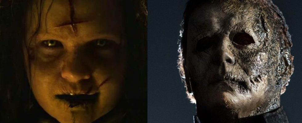 a posessed child and Michael Myers side by side