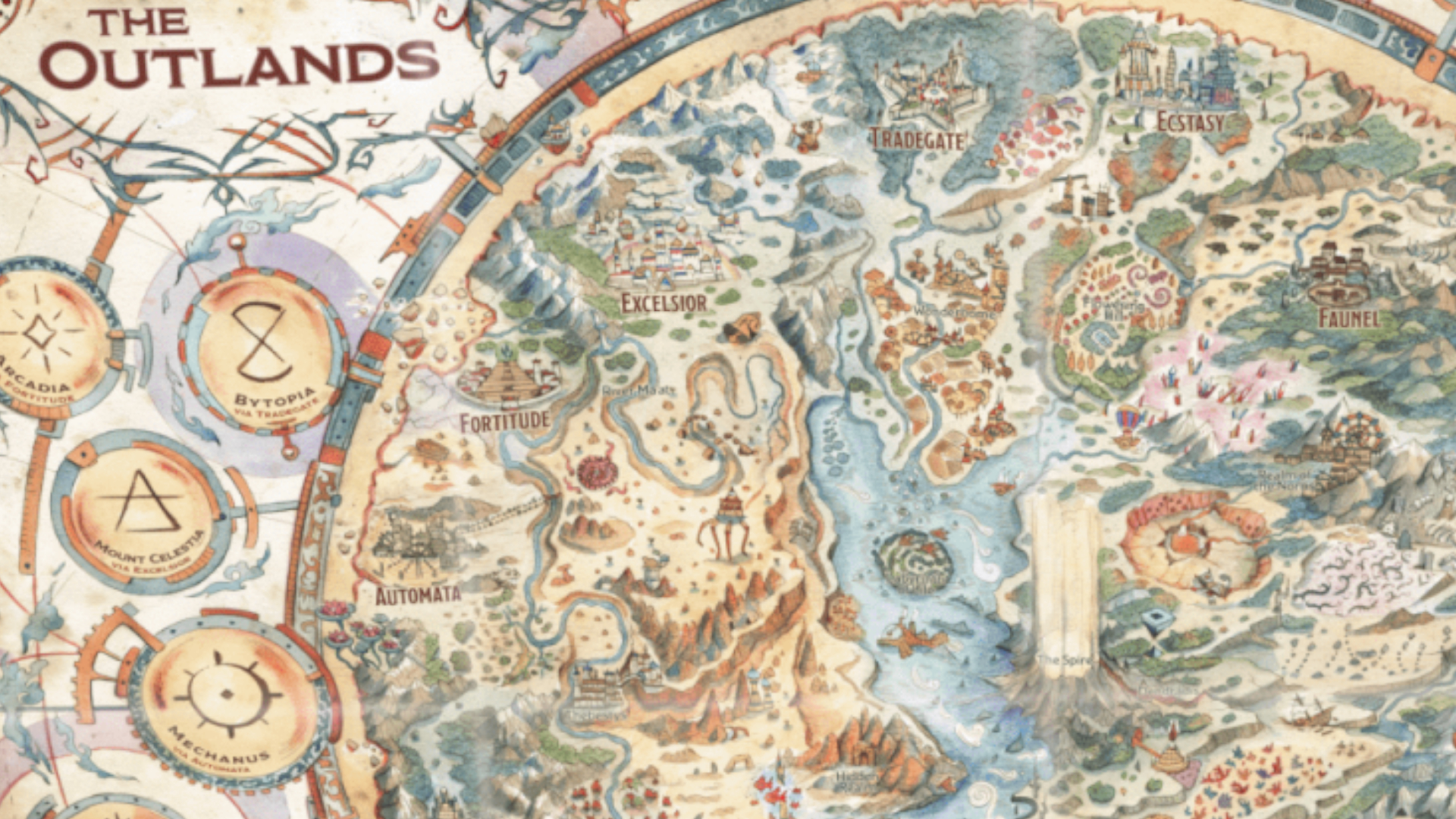 Une carte des Terres Lointaines dans Planescape : Adventures in Space