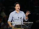 Le premier ministre Justin Trudeau prend la parole lors de la cérémonie d'ouverture des Jeux autochtones de l'Amérique du Nord 2023 à Halifax, le dimanche 16 juillet 2023. LA PRESSE CANADIENNE/Darren Calabrese
