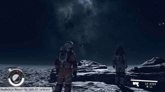 Bug des étoiles des GPU Starfield AMD Radeon : deux astronautes regardent le ciel.
