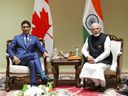 Le premier ministre Justin Trudeau participe à une réunion bilatérale avec le premier ministre indien Narendra Modi lors du sommet du G20 à New Delhi, en Inde, le dimanche 10 septembre 2023. Modi a exprimé de « vives inquiétudes » au Canada concernant sa gestion du pendjabi. mouvement indépendantiste, le même jour où la communauté sikh de la région métropolitaine de Vancouver tenait un vote sur la question.