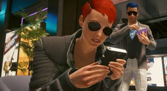 cyberpunk style individuals reacting to phone