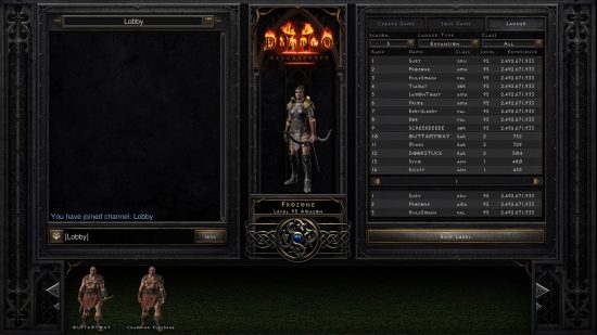Diablo 2 Resurrected - Écran de classement de l'échelle.