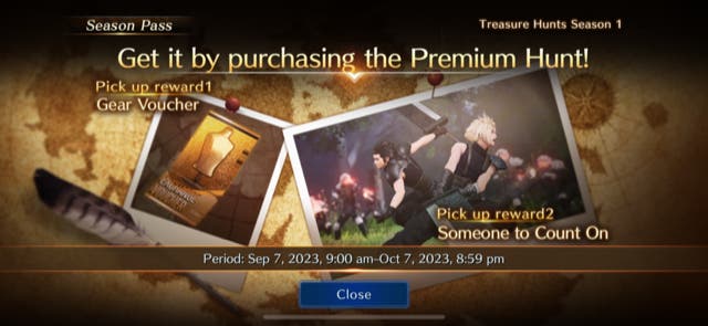 Annonce d'achat de Premium Hunt dans Final Fantasy 7 Ever Crisis