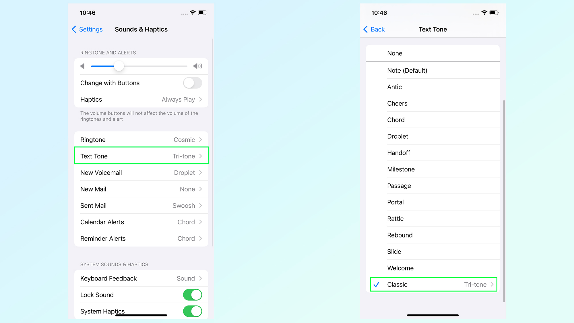 comment changer la tonalité du texte en classique dans iOS 17