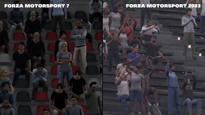 Capture d'écran de comparaison forza motorsport 2023 vs forza motorsport 7
