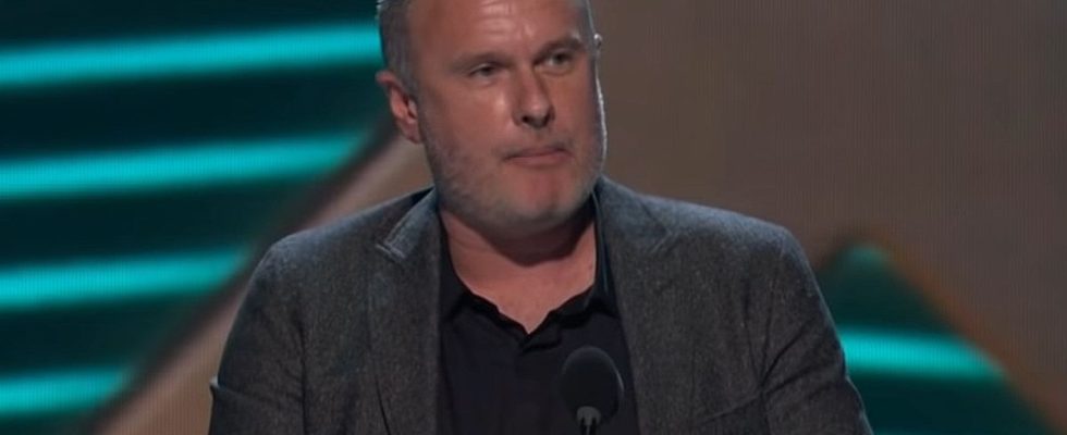 Michael Unsworth accepts the Best Narrative award on behalf of Rockstar Games at The Game Awards 2018