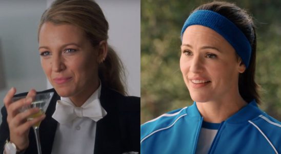 Blake Lively sipping a martini in A Simple Favor/Jennifer Garner in Yes Day (side by side)