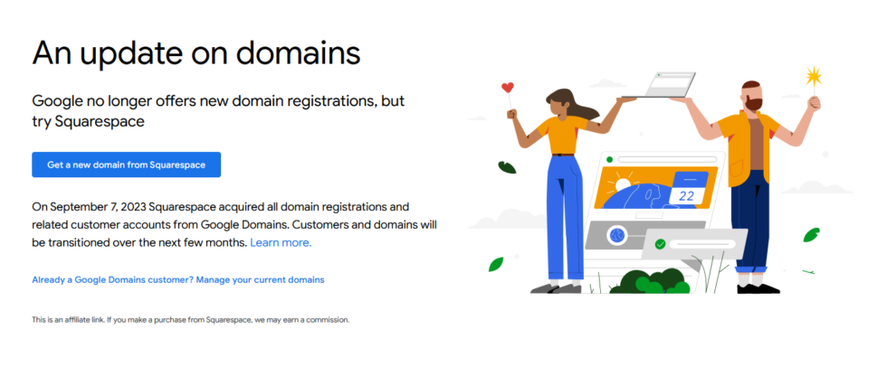 L'avis de fermeture de l'enregistrement Google Domains. 