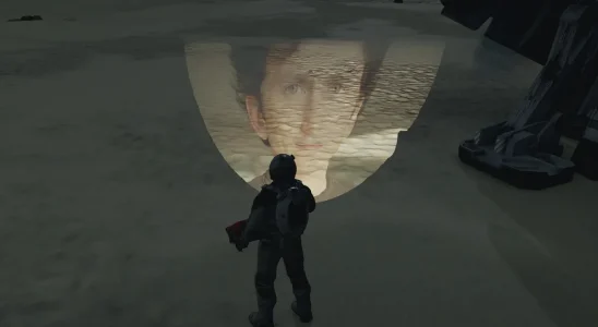 Starfield: Todd Howard projected onto the floor as a beam of light.