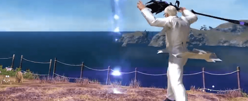 Colonel Sanders, a Black Mage in Final Fantasy 14 and also the mascot for KFC, prepares to summon a powerful spell.