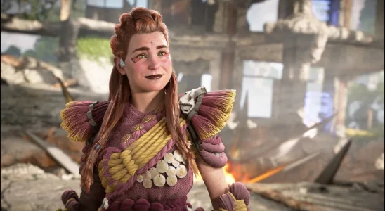 Aloy wearing a pink outfit in Horizon Forbidden West.