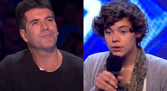 Side-by-side screenshots of Simon Cowell and Harry Styles during Styles